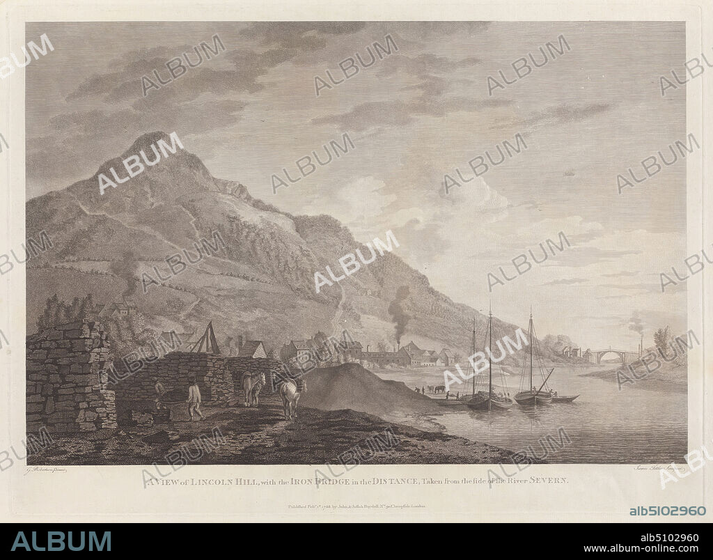 A View of Lincoln Hill, with the Iron Bridge in the Distance, James Fittler, 17581835, British, after George Robertson, 17491788, British, 1788, Engraving.