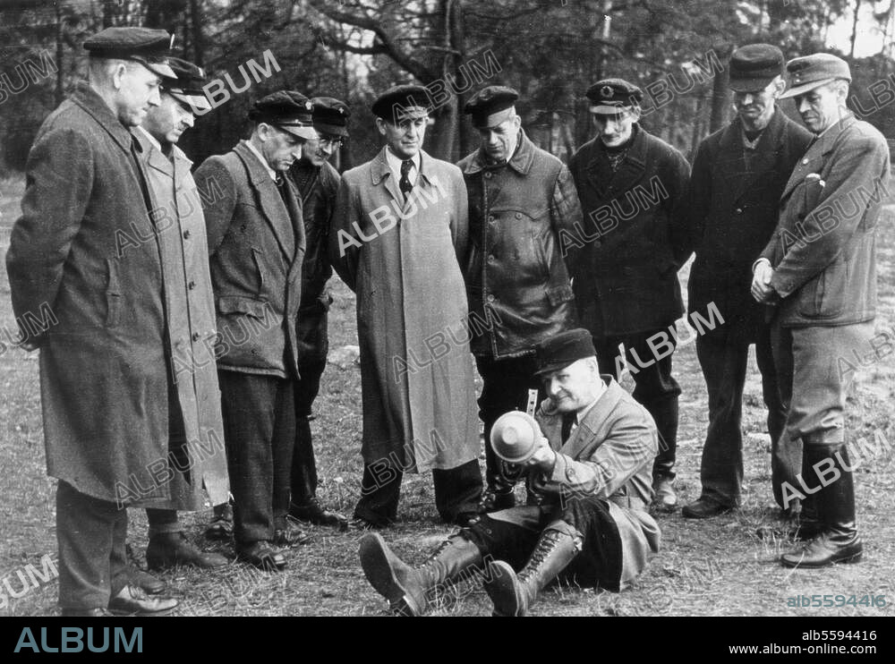 World War Two / The Battle for Berlin. "Volkssturm" troops (newly-enlisted civilians) are trained to use bazookas. Photo, 9/4/1945.
