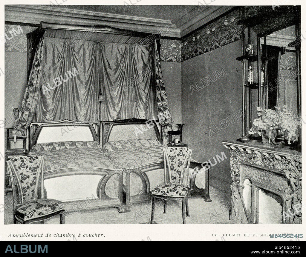 Ameublement de chambre a coucher par Charles PLUMET (1861-1928) et Tony SELMERSHEIM (1871-1971) dans la revue Art et Decoration de 1900. Credit: Collection IM/KHARBINE-TAPABOR.