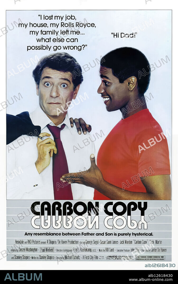 DENZEL WASHINGTON y GEORGE SEGAL en LLAMAME MR. CHARLY, 1981 (CARBON COPY), dirigida por MICHAEL SCHULTZ. Copyright HEMDALE/RKO.