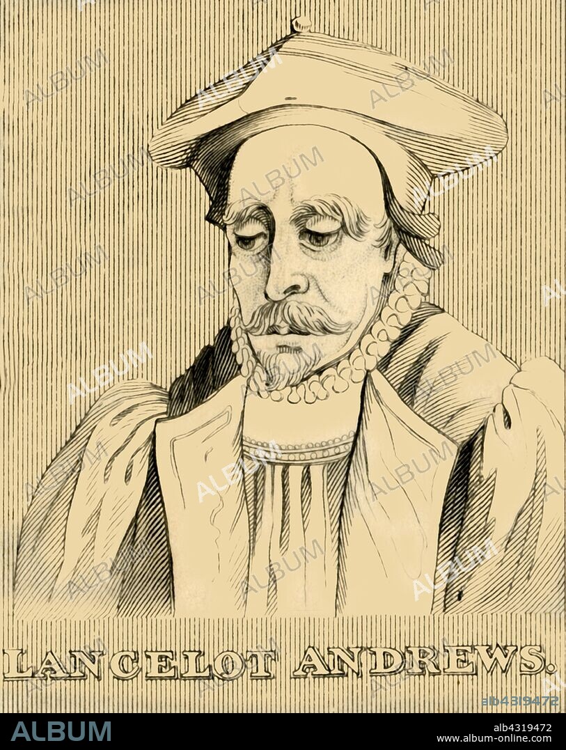'Lancelot Andrews', (1555-1626), 1830. Lancelot Andrewes (1555-1626) English bishop and scholar, who held high positions in the Church of England during the reigns of Elizabeth I and James I.  From "Biographical Illustrations", by Alfred Howard. [Thomas Tegg, R. Griffin and Co., J. Cumming, London, Glasgow and Dublin, 1830].