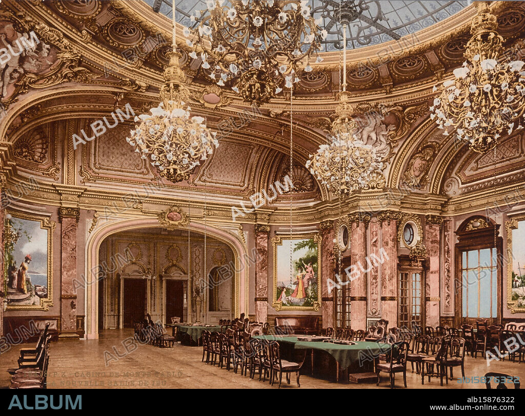 Interior of the Monte Carlo Casino in Monaco, Casino de Monte Carlo, la nouvelle salle de jeu (title on object), anonymous, Photochrom Zürich, publisher: Photochrom Zürich, Monaco, Zürich (stad), publisher: Zürich (stad), 1889 - c. 1920, paper, photochrom, height 166 mm × width 225 mm, photomechanical print.