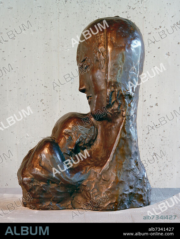 WILHELM LEHMBRUCK. Lehmbruck, Wilhelm; 1881-1919. "Mutter und Kind", 1918. Bronze, dunkelbraun patiniert (Guss nach 1950?), 52,4 x 37,8 x 21 cm. Duisburg, Wilhelm-Lehmbruck-Museum.