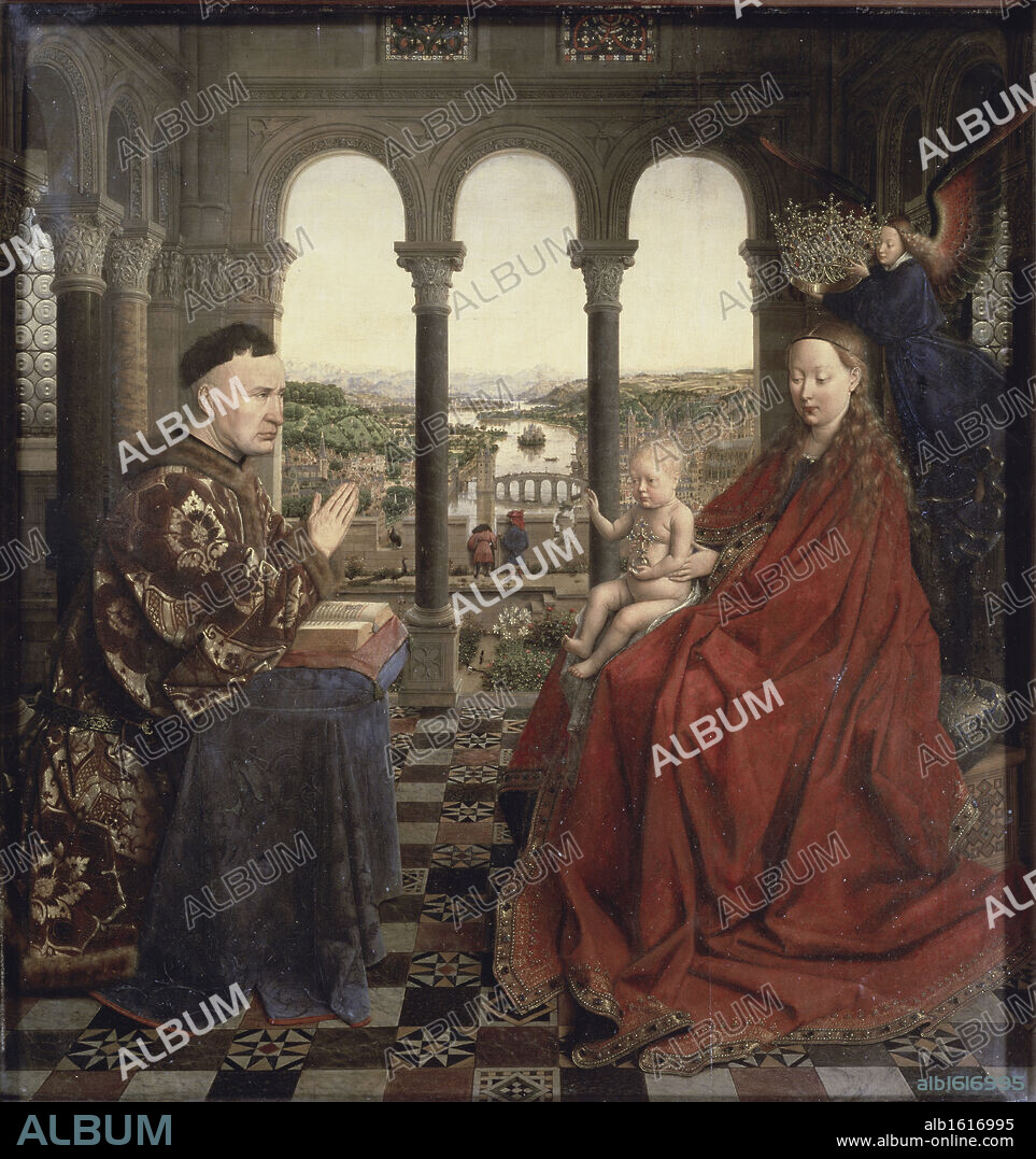 The Virgin of Chancellor Rolin  1435  Jan van Eyck (1390-1441 Flemish)  Oil on wood  Musee du Louvre, Paris, France.