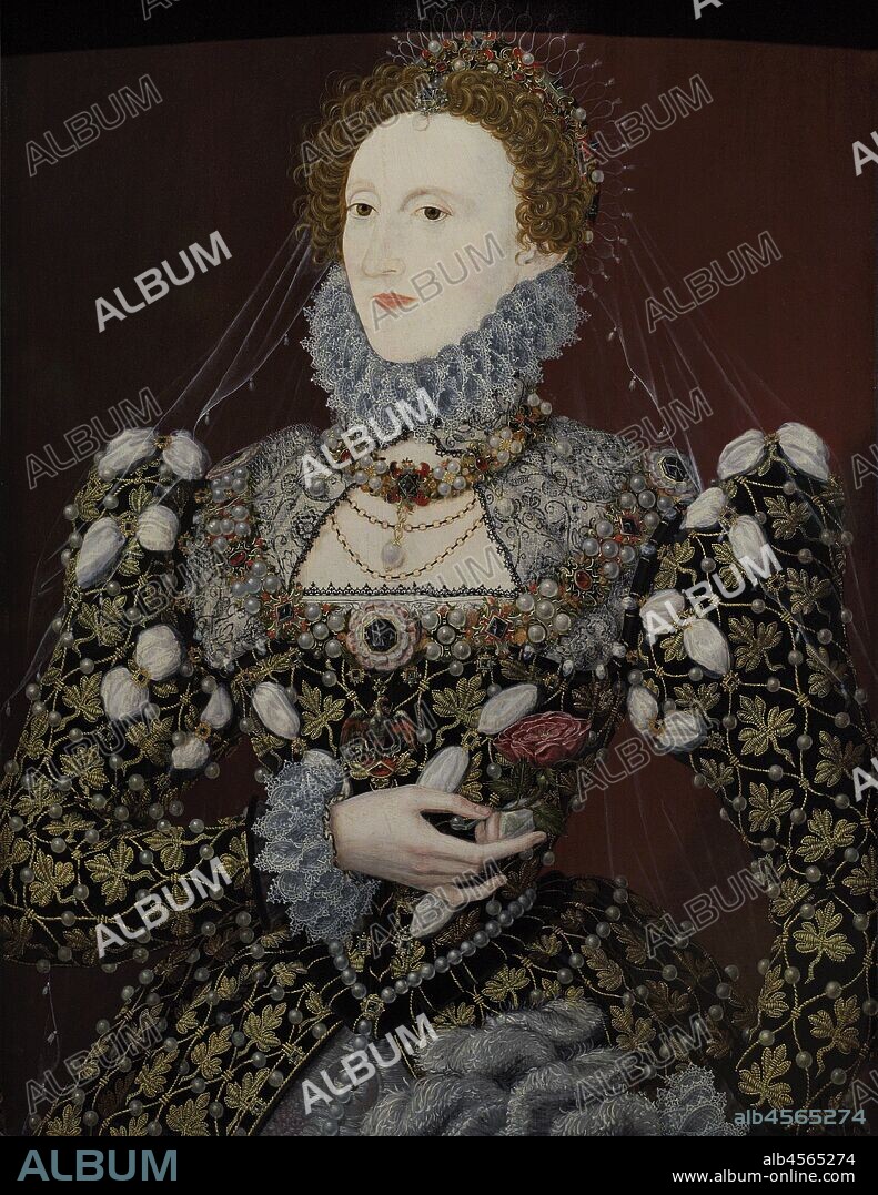 Queen Elizabeth I of England (1533-1603). Portrait by Nicholas Hilliard. Oil on panel, c. 1575. Known as the "Phoenix" portrait after the jewel that Elizabeth wears at her chest. National Portrait Gallery. London, England, United Kingdom.