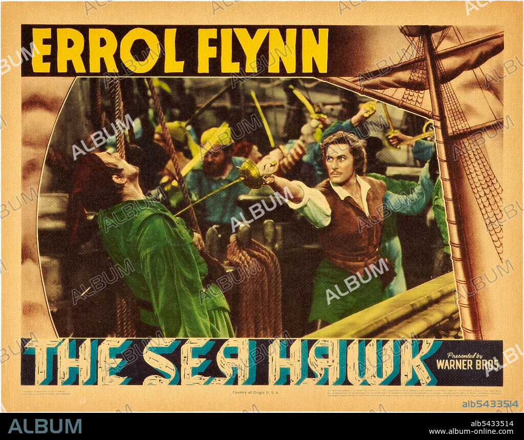 ERROL FLYNN en EL HALCÓN DEL MAR, 1940 (THE SEA HAWK), dirigida por MICHAEL CURTIZ. Copyright WARNER BROTHERS.