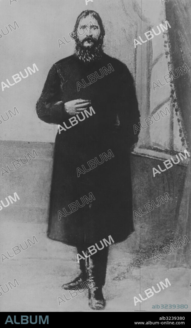 Utan bildtext. Not. Rasputin. Rysk bonde, munk m.m. Mördad 1916. Anm. G Rasputin, född trol. 1872, död 1916. Rysk mystiker, religiös fanatiker, utövade stort inflytande på den ryska tsarfamiljen persons: Grigorij Rasputin sites: RYSSLAND.