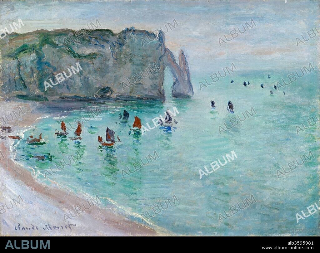 CLAUDE MONET. Étretat, La Porte d'Aval, Fishing Boats Leaving the Harbour.