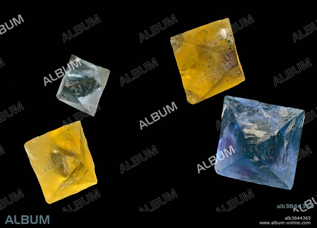 Octahedral cleavage in fluorite from Rosiclare, Illinois. Specimens courtesy JMU Mineral Museum.