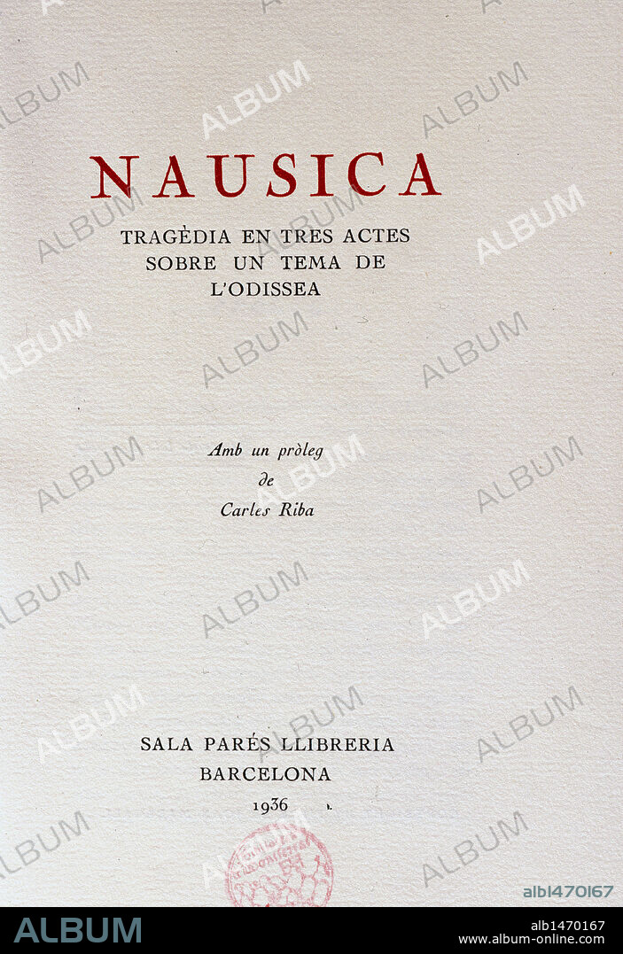 Joan Maragall Gorina (1860-1911). Spanish poet. Nausica. Title cover. Edited in Barcelona, 1936.