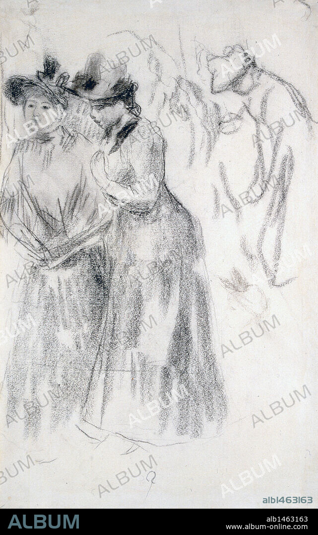 ARTE S. XIX. FRANCIA. PIERRE-AUGUSTE RENOIR (1841-1919). Pintor impresionista francés. "LA PROMENADE (EL PASEO) ". Carboncillo. Galería Miguel Espel. Madrid. España.
