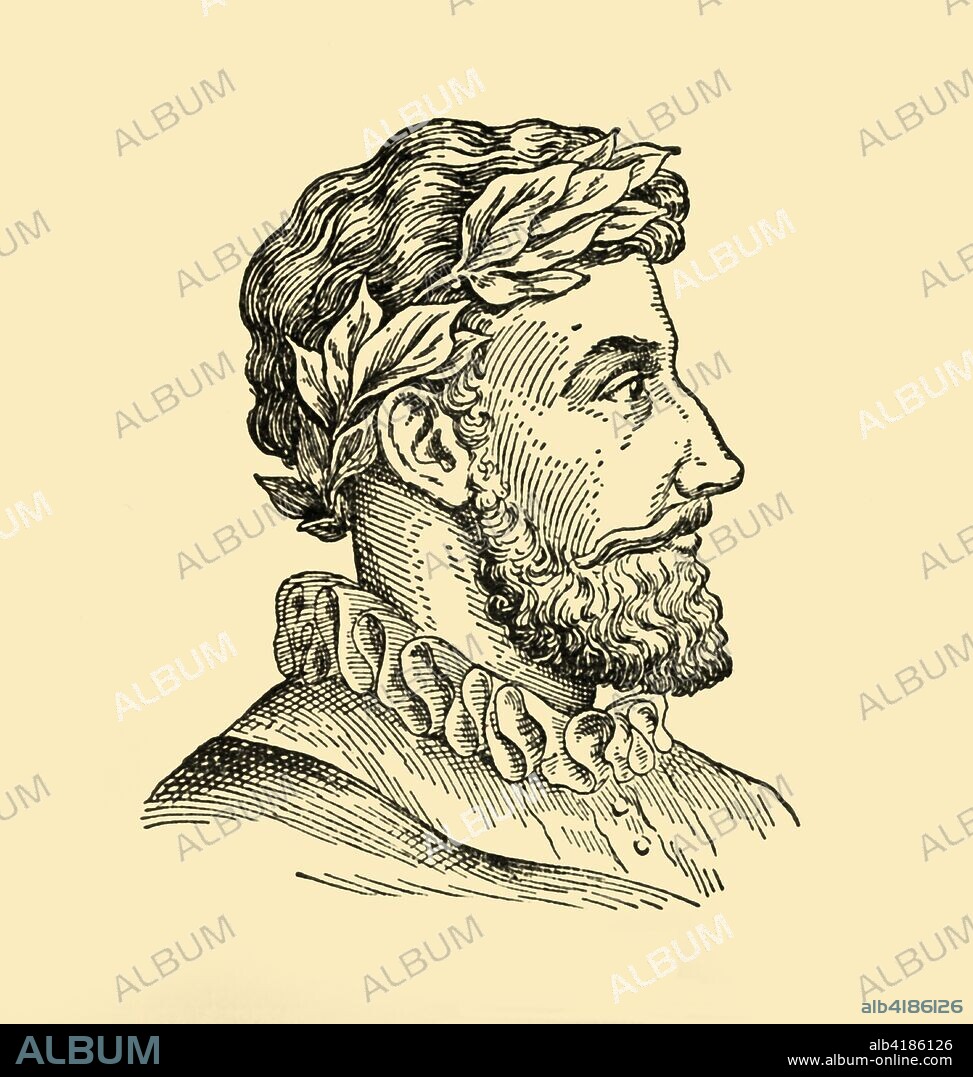 'Torquato Tasso', (1933). Portrait of Italian poet Torquato Tasso (1544-1595), best known for his 1580 poem "La Gerusalemme liberata" (Jerusalem Delivered). From "Gestalten Der Weltgeschichte", a book of cigarette-card portrait miniatures of figures in world history from the last four hundred years. [Germany, 1933].