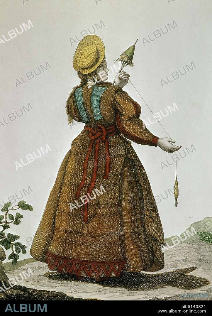 JUAN DE LA CRUZ CANO Y OLMEDILLA. COLECCION DE TRAJES DE ESPAÑA-1777-MARAGATA-GRABADO S XVIII-TIPOS POPULARES.