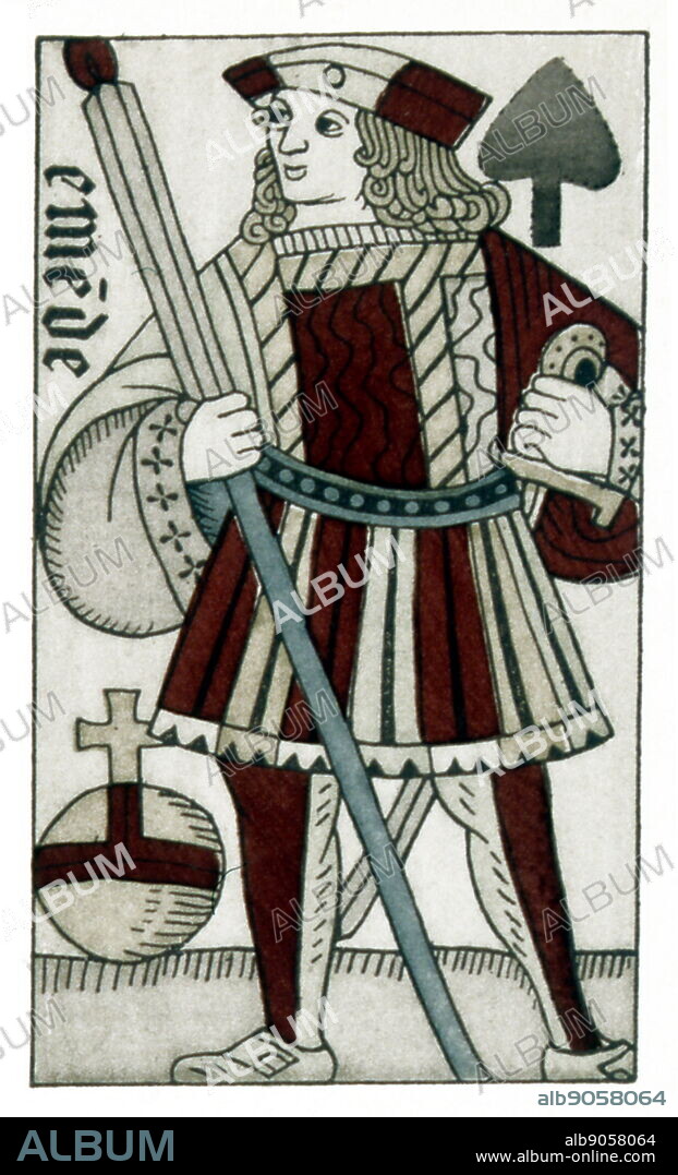 Playing card from the game of Piquet of Charles VII (sometimes called 'Coursube'). Attributed initially to the 15th Century but published in Lyon at the start of the 17th Century.