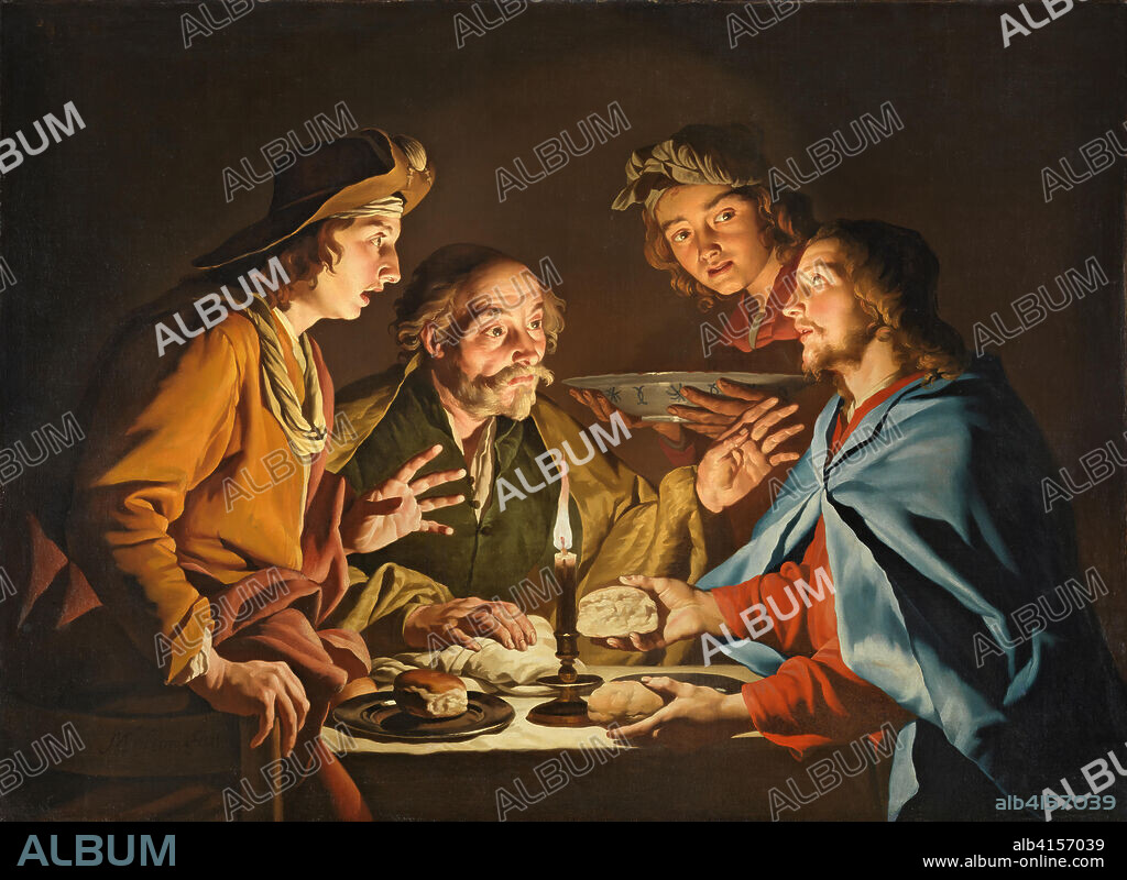 Matthias Stom (Amersfoort, c. 1600-Sicilia o norte de Italia (?), después de 1652). La Cena de Emaús (hacia 1633 - 1639). Óleo sobre lienzo. 111,8 x 152,4 cm.