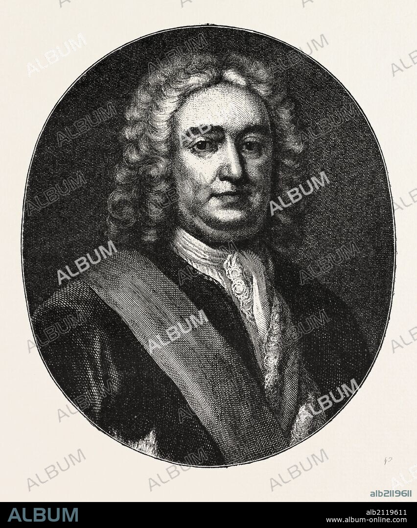 SIR ROBERT WALPOLE, He was a British statesman who is generally regarded as the first Prime Minister of Great Britain, UK, 1870s engraving.