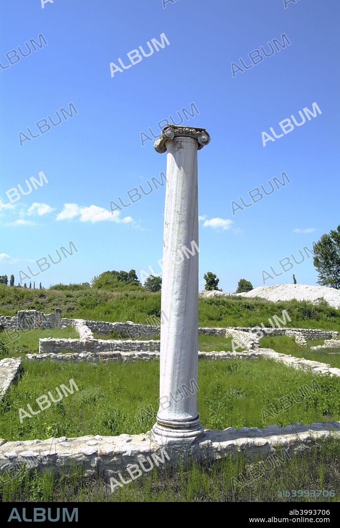 The Villa of Dionysus, Dion, Greece. Ancient Dion, lying in the fertile Pieria plain at the foot of Mount Olympus, was a holy city to the Macedonians.