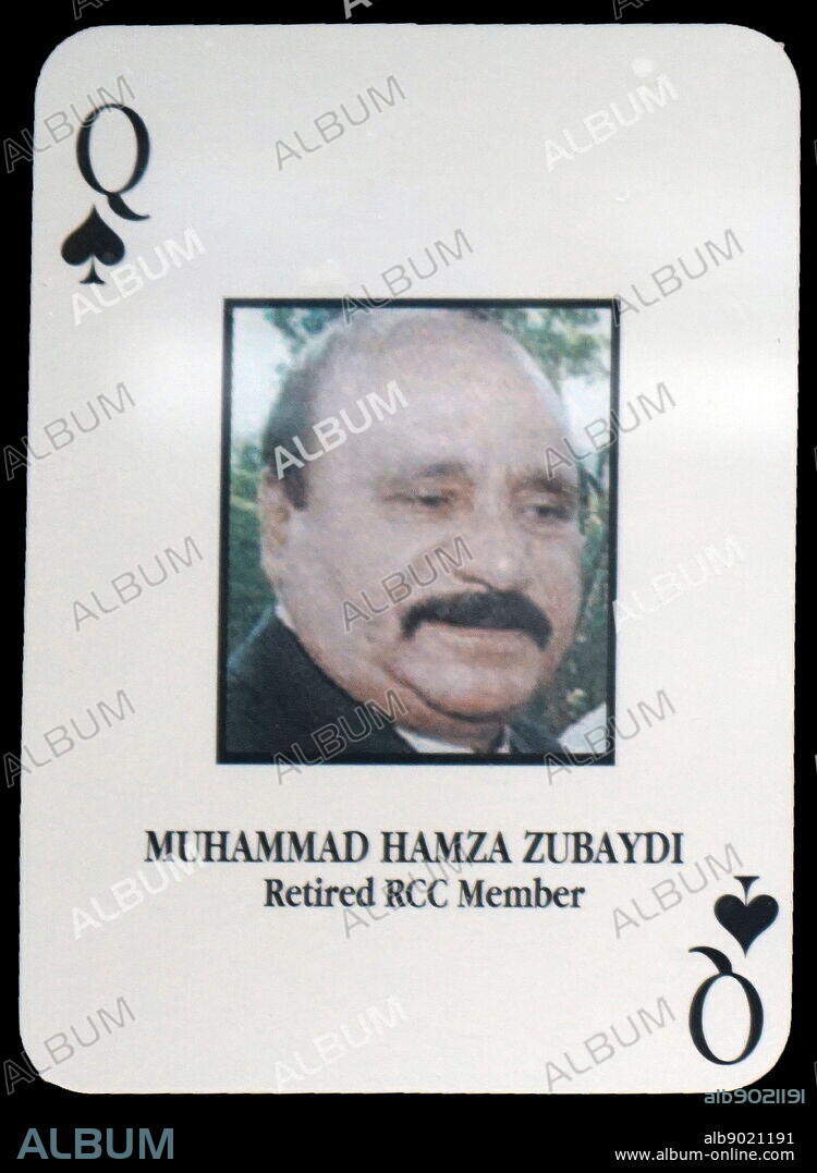 Most-wanted Iraqi playing cards - Muhammad Hamza Zubaydi (Retired RCC Member). The U.S. military developed a set of playing cards to help troop identify the most-wanted members of President Saddam Hussein's government during the 2003 invasion of Iraq.