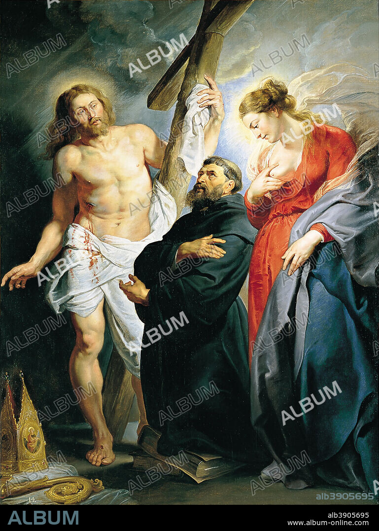 PETER PAUL RUBENS. San Agustín entre Cristo y la Virgen. Date/Period: Ca. 1615. Painting. Oil on canvas. Height: 241 cm (94.8 in); Width: 183 cm (72 in).