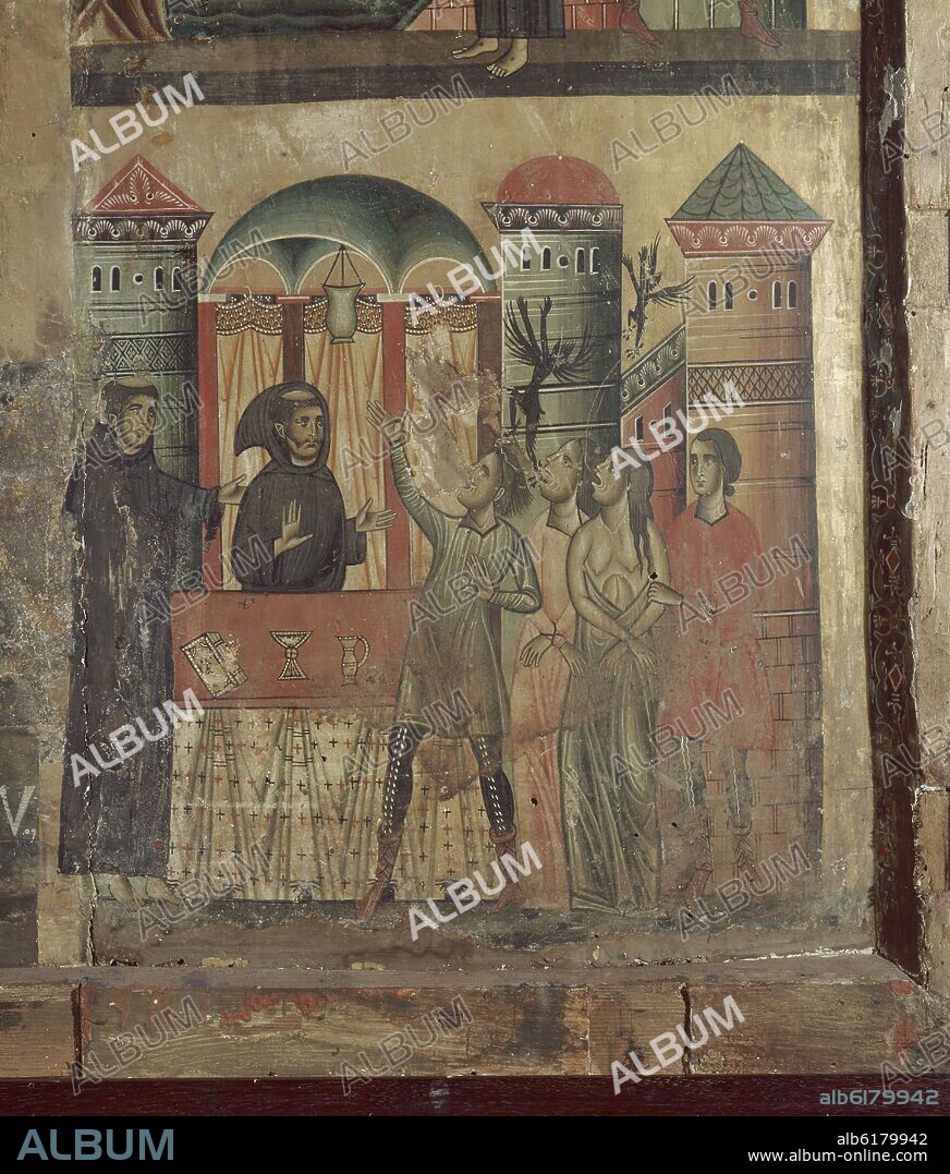 BONAVENTURA BERLINGHIERI. SAN FRANCISCO DE ASIS CAZANDO LOS DEMONIOS - 1235 - RETABLO DE LA VIDA DE SAN FRANCISCO.