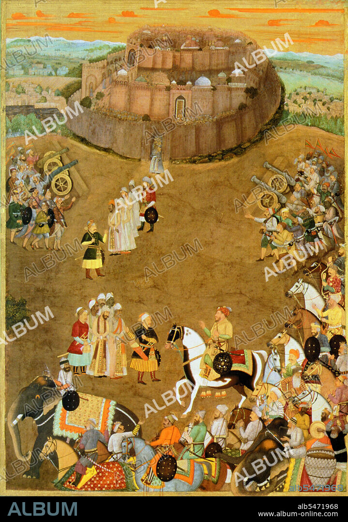 Shahab-ud-din Muhammad Khurram Shah Jahan I (1592 -1666), or Shah Jahan, from the Persian meaning 'king of the world', was the fifth Mughal ruler in India and a favourite of his legendary grandfather Akbar the Great. He is best known for commissioning the 'Phadshahnamah' as a chronicle of his reign, and for the building of the Taj Mahal in Agra as a tomb for his wife, Mumtaz Mahal. Under Shah Jahan, the Mughal Empire attained its highest union of strength and magnificence. The opulence of Shah Jahan's court and his famous Peacock Throne was the wonder of all the European travelers and ambassadors. His political efforts encouraged the emergence of large centers of commerce and crafts such as Lahore, Delhi, Agra and Ahmedabad linked by roads and waterways to distant places and ports. He moved the capital from Agra to Delhi. Under Shah Jahan's rule, the Red Fort and Jama Masjid in Delhi were built, the Shalimar Gardens of Lahore, sections of the Lahore Fort and his father's mausoleum.