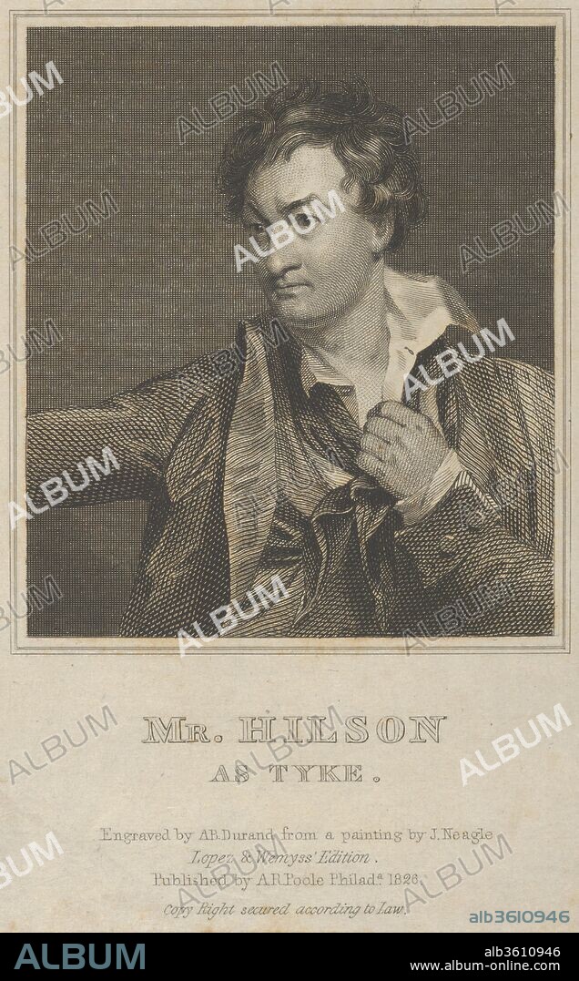 Thomas Hilson as Tyke. Artist: Asher Brown Durand (American, Jefferson, New Jersey 1796-1886 Maplewood, New Jersey); After James Neagle (British, London 1765- 1822 Philadelphia, Pennsylvania). Dimensions: sheet: 6 7/16 x 5 1/16 in. (16.4 x 12.8 cm). Publisher: A. R. Poole (Philadelphia, Pennsylvania). Sitter: Thomas Hinson (British, 1784-1834 Louisiana). Date: 1826.