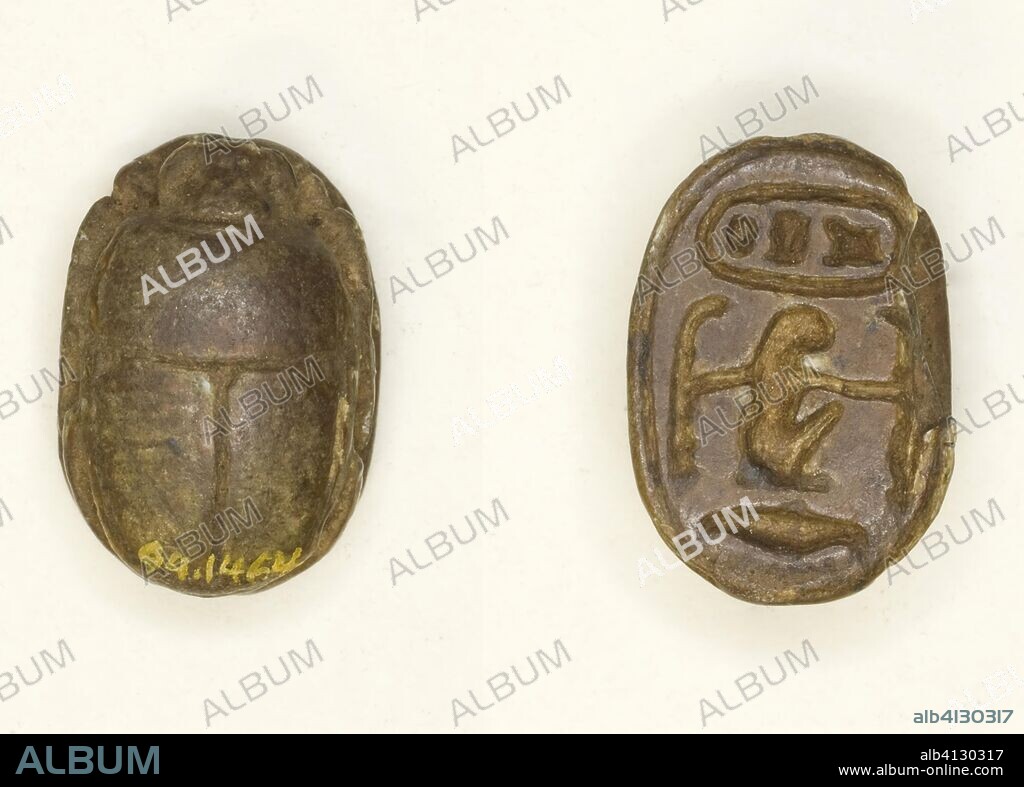 ANCIENT EGYPTIAN. Scarab: Menkheperra (Thutmose III). Egyptian. Date: 1479 BC-1425 BC. Dimensions: 1.3 × 1 × 0.5 cm (1/2 × 3/8 × 3/16 in.). Stone. Origin: Egypt.
