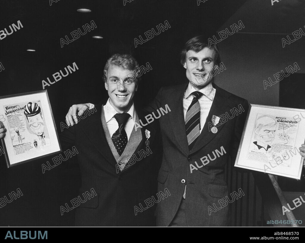©SCANPIX SWEDEN, 1976.. Bernt Johansson, cykel och Anders Gärderud, friidrott.. Tilldelades bragdmedaljen för sina insatser som gav var sin Olympisk Guldmedalj 1976.. Foto: Scanpix. Code: 20360.