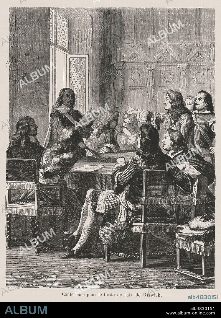 Conference pour le Traite de paix de Riswick entre la Ligue d'Augsbourg et LOUIS XIV. Illustration de 1854 par Felix PHILIPPOTEAUX (1815-1884) pour Histoire d'Angleterre par David HUME (1711-1776). Credit :Coll. Jonas/KHARBINE-TAPABOR.