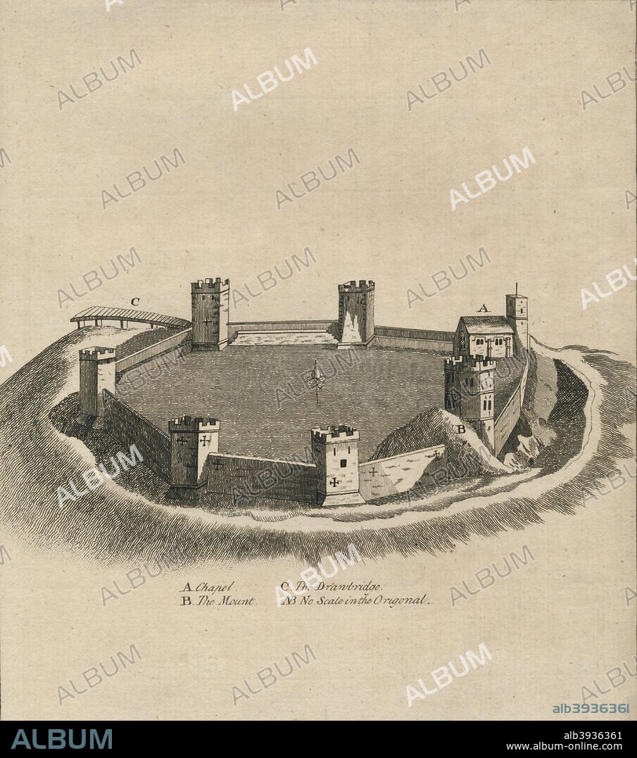 'Birds-Eye View of Oxford Castle in Oxfordshire', c1800. Oxford Castle is a partly ruined Norman medieval castle in Oxford, Oxfordshire, England. Most of the original structure was replaced in stone in the 11th century. [Alex Hogg].