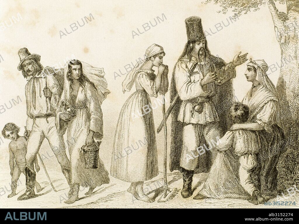 Hungary. Villagers and peasants. Engraving, 19th century.