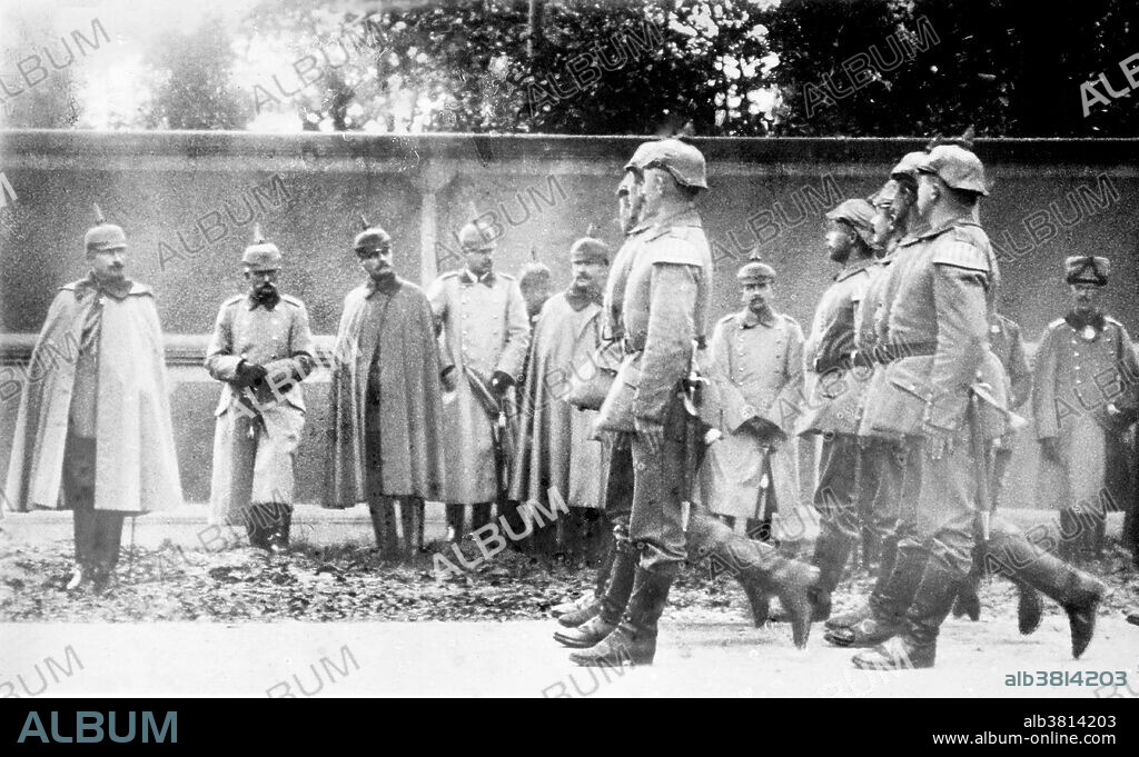 Kaiser Wilhelm II (1859-1941), the last German Emperor and King of Prussia reviewing troops during World War I. Wilhelm II (January 27, 1859 - June 4, 1941) was the last German Kaiser and King of Prussia, ruling the German Empire and the Kingdom of Prussia from 1888 to 1918. Crowned in 1888, he dismissed the Chancellor, Otto von Bismarck, in 1890 and launched Germany on a "New Course" in foreign affairs that culminated in his support for Austria-Hungary in the crisis of July 1914 that led to World War I. Bombastic and impetuous, he sometimes made tactless pronouncements on sensitive topics without consulting his ministers, culminating in a disastrous Daily Telegraph interview that cost him most of his power in 1908. His top generals, Paul von Hindenburg and Erich Ludendorff, dictated policy during World War I with little regard for the civilian government. An ineffective war leader, he lost the support of the army, abdicated in November 1918, and fled to exile in the Netherlands where he died in 1941 at the age of 82.Bain News Service circa 1914/15.
