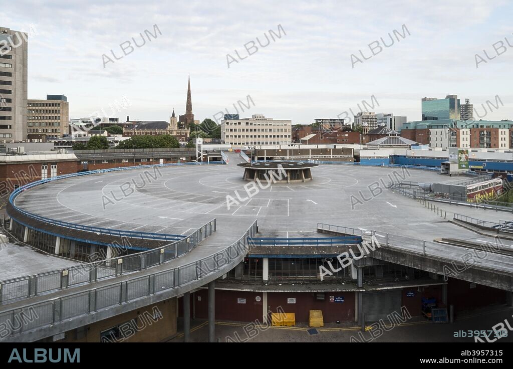 Coventry Market, Queen Victoria Road, Coventry, West Midlands, 2014. General view from the north-west showing the rooftop car park.