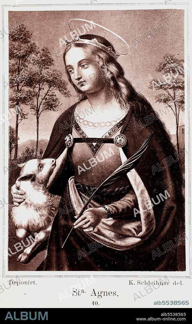 Sacred image with St. Agnes and the lamb, Austria, 1900.