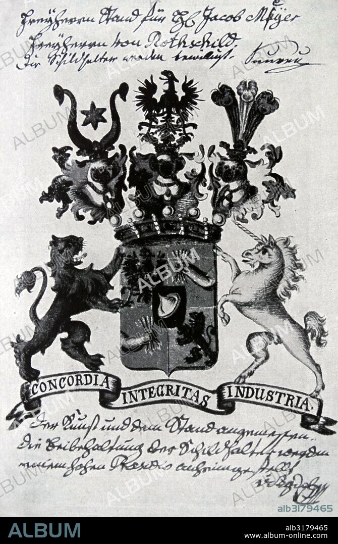 Family crest of the Rothschild banking family. The Rothschild's were a family financial dynasty in the 18th to 20th century.