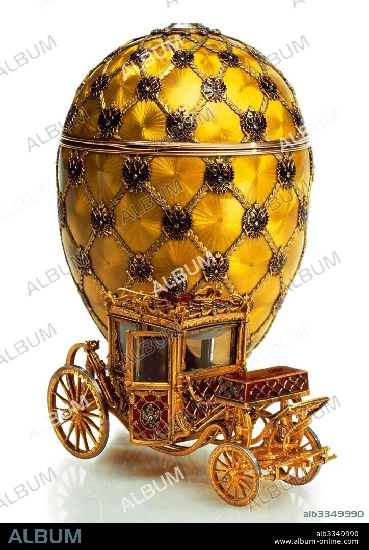 PERKHIN, MICHAIL YEVLAMPIEVICH, (FABERGé MANUFACTURE). The Imperial Coronation Egg (Nicholas II presented to his spouse, Empress Alexandra Fyodorovna).