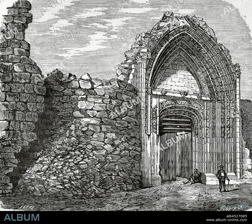 España. Provincia de Zamora. Toro. Antiguo Convento de San Ildefonso. Aspecto de la portada en el siglo XIX. En 1879 fue transladada a la Iglesia de San Julián de los Caballeros, donde actualmente se conserva. Dibujo por Letre. Grabado por Sierra. Crónica General de España, Historia Ilustrada y Descriptiva de sus Provincias. Tomo Asturias y León, 1867. Biblioteca Histórico Militar de Barcelona, Cataluña, España.