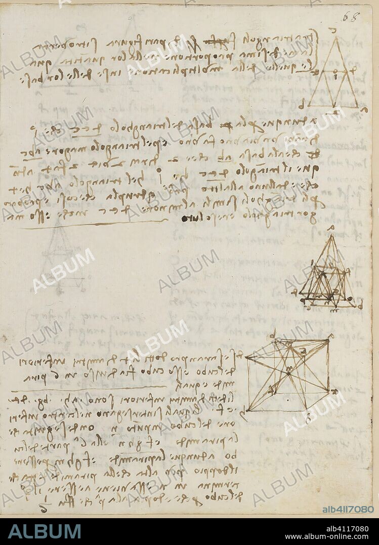 LEONARDO DA VINCI. Folio f 68r. Codex Madrid II (Mss. 8936) "Tratado de fortificación, estática y geometría". 158 folios (316 págs.); formato interior: 210 x 145 mm. MATEMÁTICAS.
