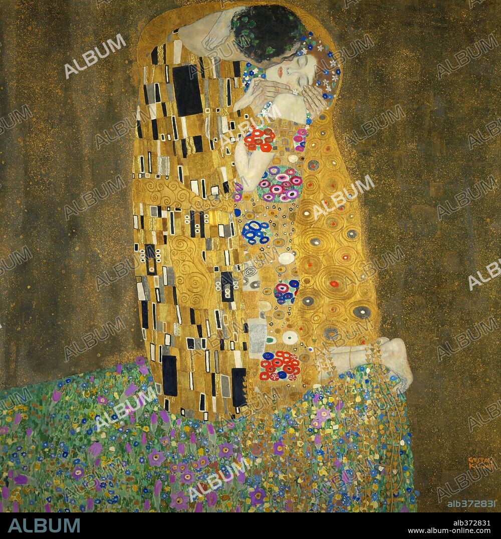 Gustav Klimt / 'El beso', 1908, Óleo sobre lienzo, 180 x 180 cm.