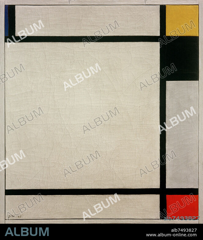 PIET MONDRIAN. Mondrian, Piet.  1872-1944. "Tableau No. VII, with Blue, Yellow, Black and Red", 1925. Oil on canvas, 48.5 × 43.5 cm. Krefeld, Kunstmuseen.