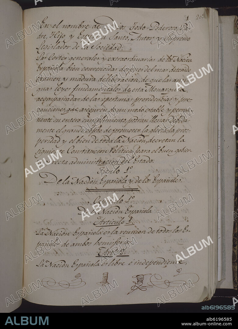 CONSTITUCION DE 1812 - PAGINA 205 - TEXTO ORIGINAL A.C.D. - PAPELES RESERVADOS DE FERNANDO VII.