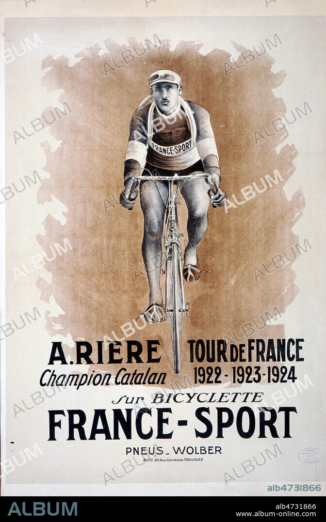 Tour de France 1922-1923-1924 sur bicyclette France-Sport et pneus Wolber: A. Riere, champion catalan.