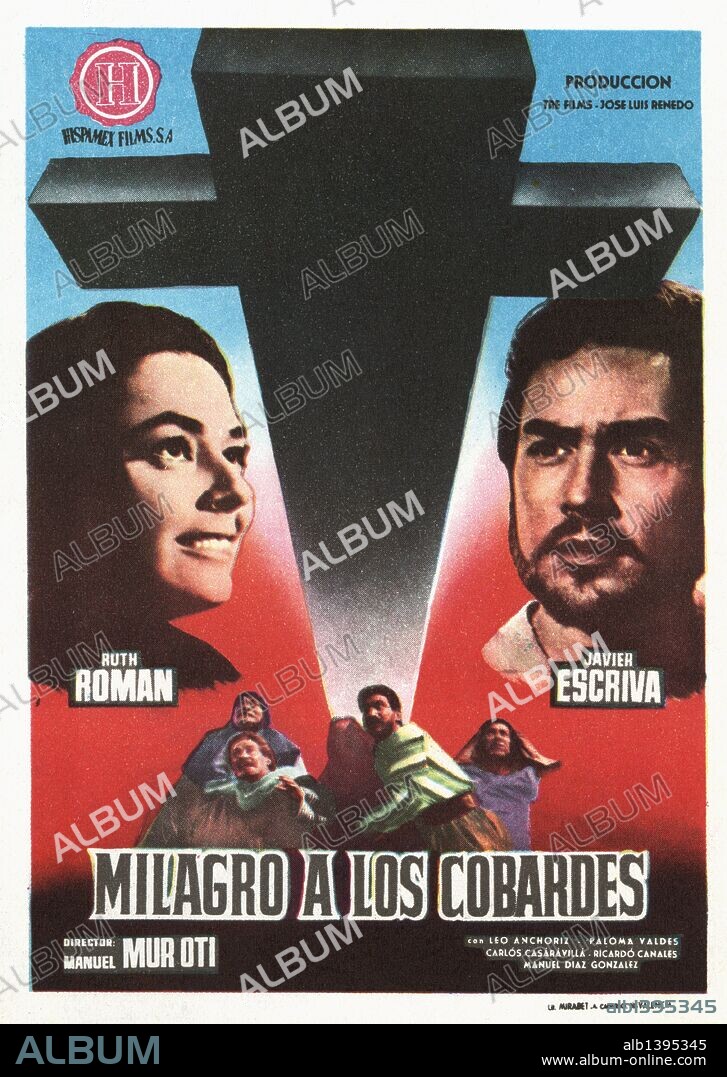 Cartel de la película Milagro a los Cobardes, con Ruth Roman y Javier Escrivá, dirigida por Manuel Mur Oti. España, 1961.