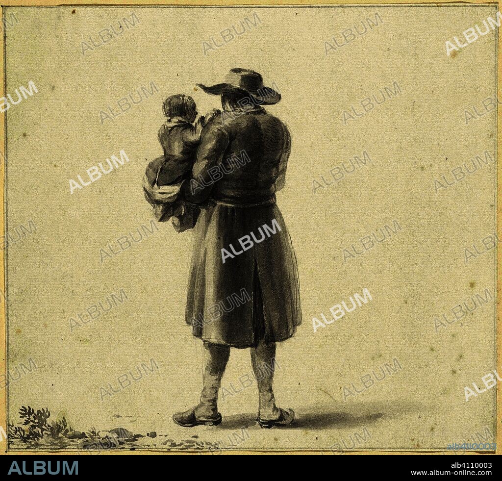 Standing man with child on the arm, seen from behind. Draughtsman: Hendrik Rietschoof. Dating: 1697 - 1746. Measurements: h 141 mm × w 156 mm.