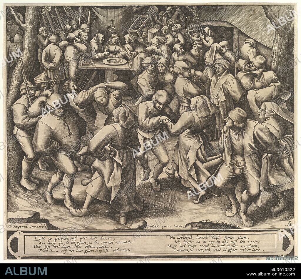 The Peasant Wedding Dance. Artist: Pieter van der Heyden (Netherlandish, ca. 1525-1569); After Pieter Bruegel the Elder (Netherlandish, Breda (?) ca. 1525-1569 Brussels). Dimensions: sheet: 14 15/16 x 17 1/16 in. (38 x 43.3 cm). Publisher: Published by Hieronymus Cock (Netherlandish, Antwerp ca. 1510-1570 Antwerp). Date: after 1570.