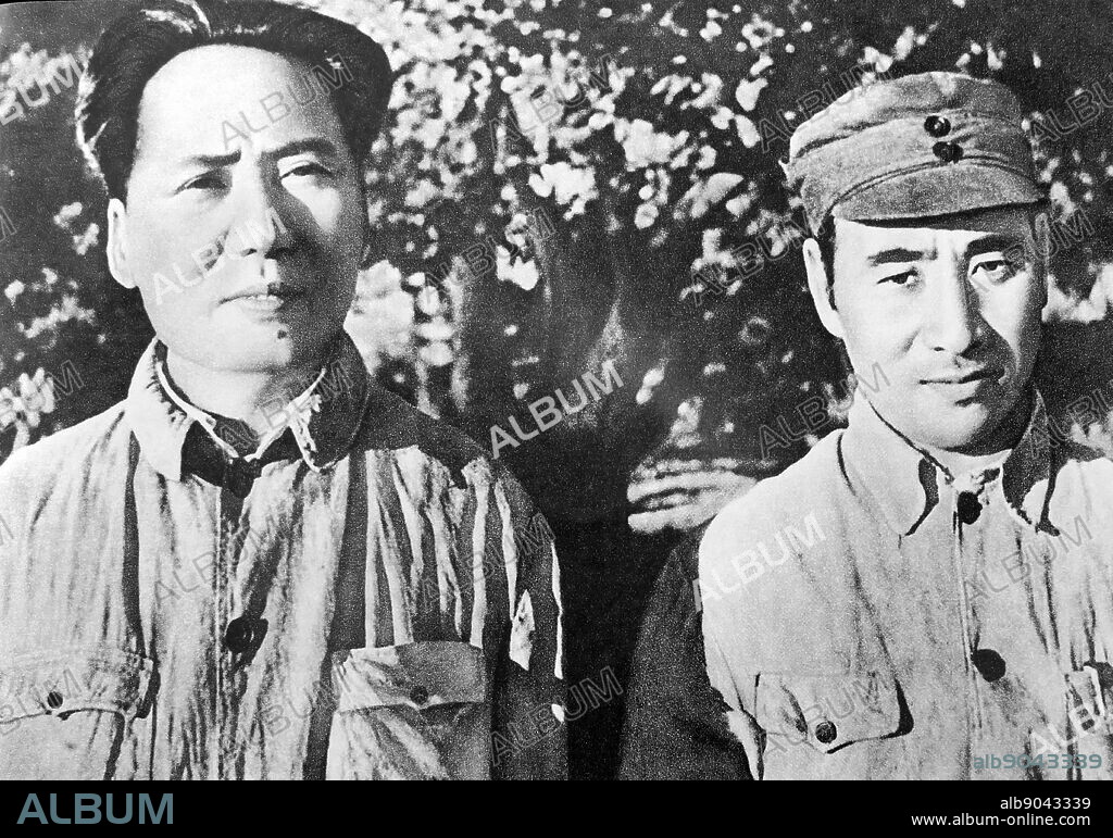 Lin Biao (right) with Mao Zedong. 1940. Mao Zedong (1893 - September 9, 1976), was a Chinese communist revolutionary who became the founding father of the People's Republic of China (PRC), which he ruled as the Chairman of the Communist Party of China from its establishment in 1949 until his death.