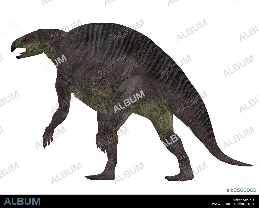 Lotosaurus dinosaur, rear view. Lotosaurus adentis was a herbivorous poposauroid dinosaur that lived in China during the Triassic Period.
