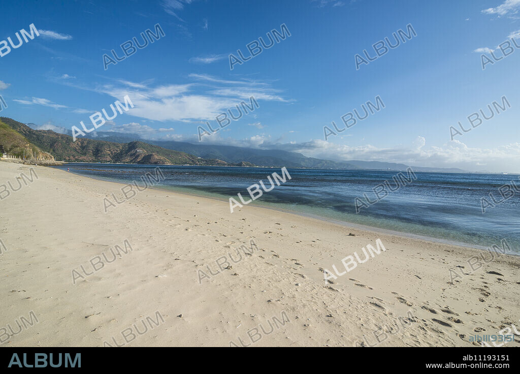Beach below Cristo Rei of Dili statue, Dili, East Timor, Southeast Asia, Asia.