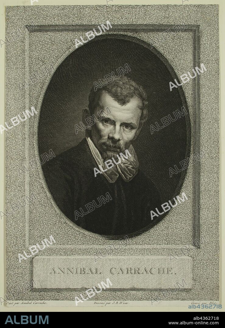 Maurice Blot, French, 1753-1818, after Annibale Carracci, Italian, 1560-1609, after Jean-Baptiste Joseph Wicar, French, 1762-1834, Annibal Carrache, between 1753 and 1818, engraving and etching printed in black ink on wove paper, Image: 9 3/8 × 6 3/4 inches (23.8 × 17.1 cm).
