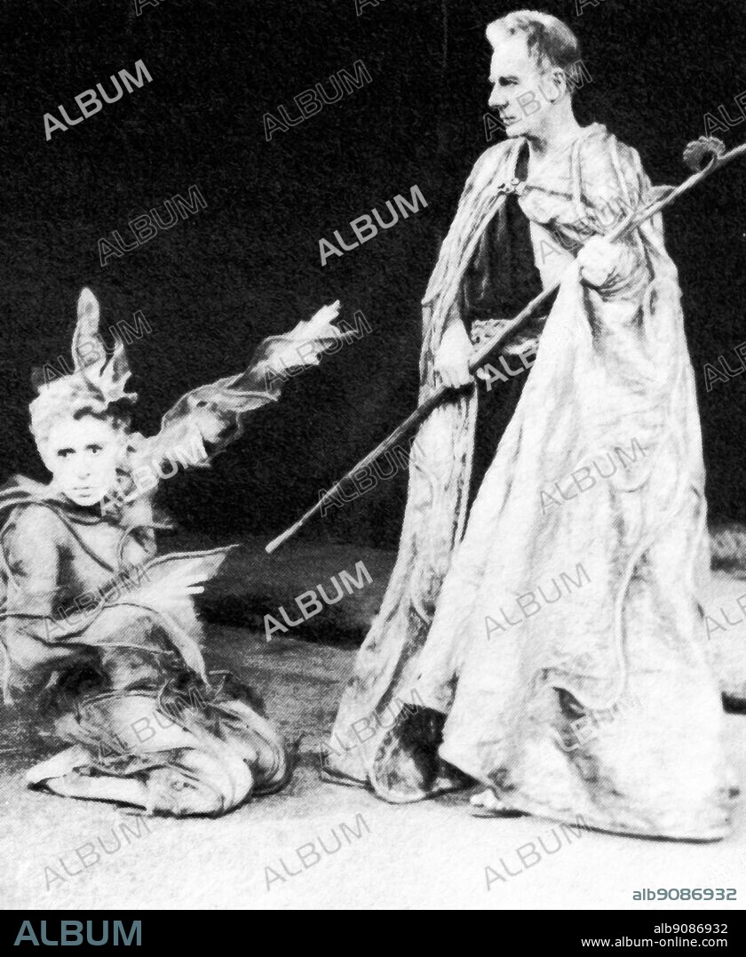 John Gielgud as Prospero and Ian holm as Aeriel in Peter Brooks's The Tempest, Royal Shakespeare Theatre, Stratford-upon-Avon 1957.